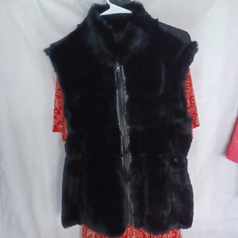 Love Token Rabbit Fur Reversable Puffer Vest Sz L